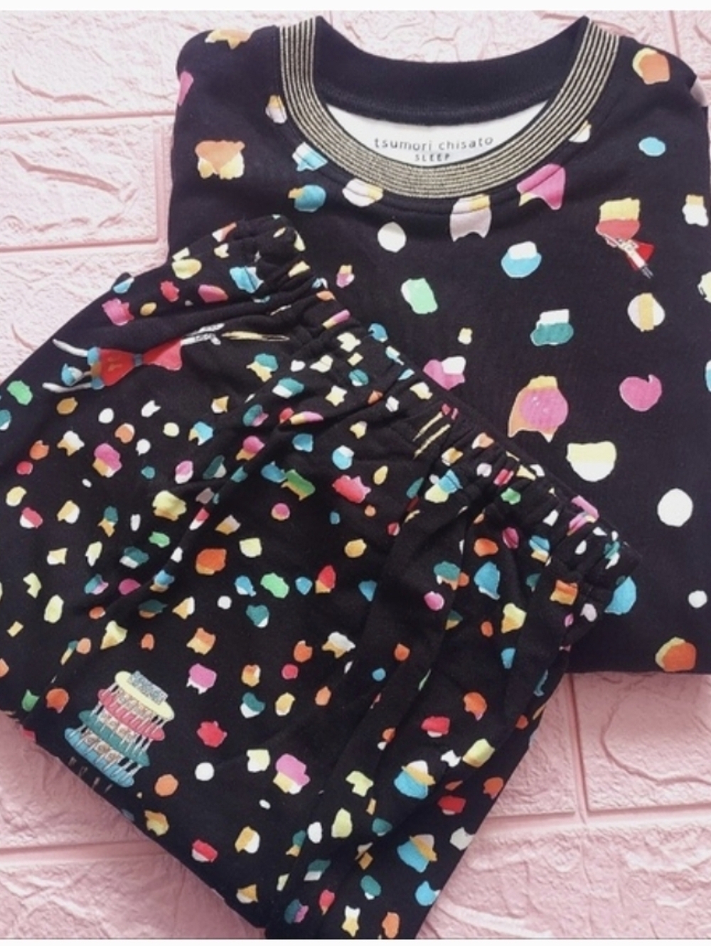 Tsumori Chisato Black Multicolor Sleep Top with Playful Spot Print Sleep Wear